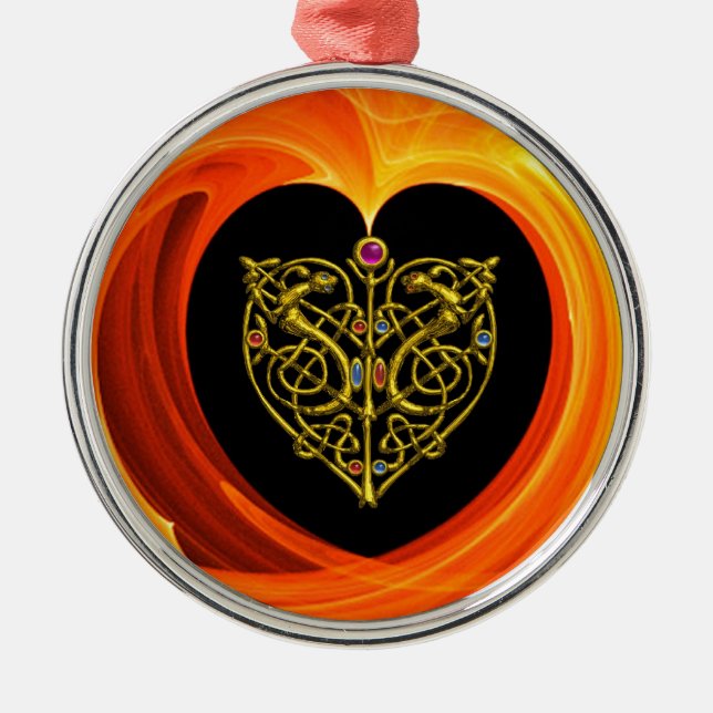 GOLDEN LEAF - CELTIC HEART METAL TREE DECORATION (Front)