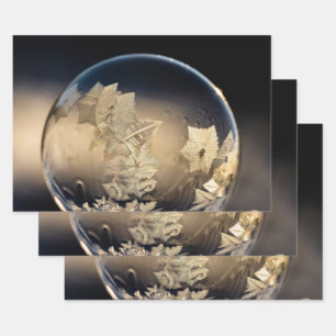 Golden Leaf Filled Bubble in Snow Wrapping Paper Sheet