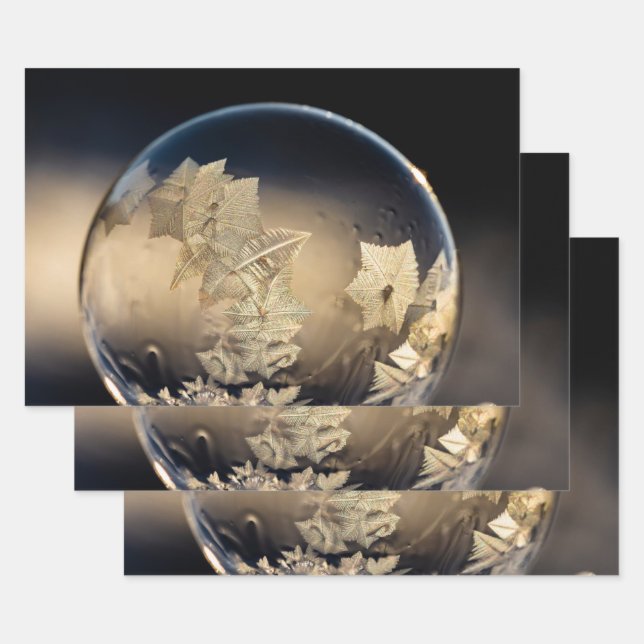 Golden Leaf Filled Bubble in Snow Wrapping Paper Sheet (Set)
