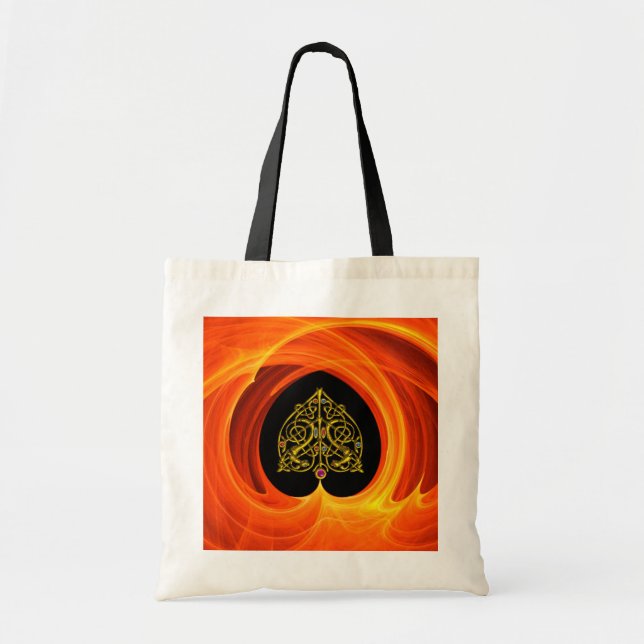 GOLDEN LEAF IN ORANGE FRACTAL SWIRLS TOTE BAG (Front)