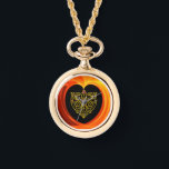 GOLDEN LEAF IN ORANGE FRACTAL SWIRLS WATCH<br><div class="desc">Elegant , unique, colourful design of  3d  hi tech jewel : gold heart ,  celtic knots , stylised animals,  vibrant, shiny gem stones, red, orange, yellow organic  fractal swirls, waves.  Very accurated  modelling and rendering  by Bulgan Lumini (c) .Part from series Hyper Talismans.</div>