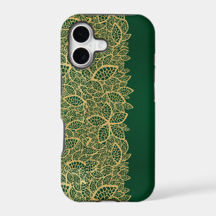 Golden leaf lace on green background