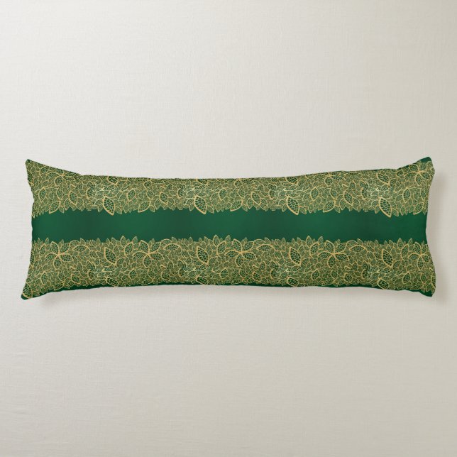 Golden leaf lace on green background body cushion (Front)