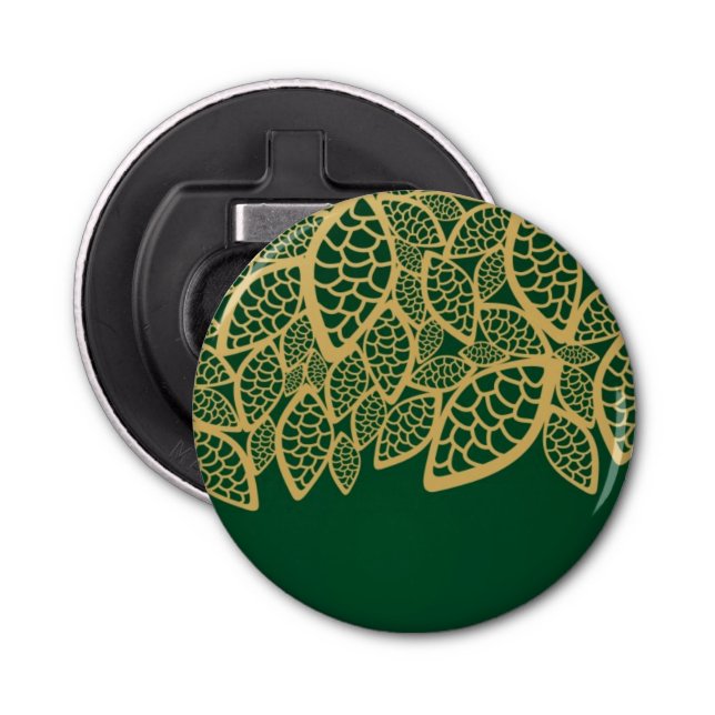 Golden leaf lace on green background bottle opener (Front)