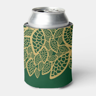 Golden leaf lace on green background can cooler