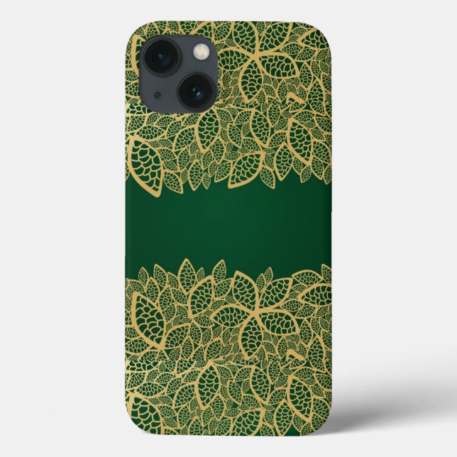 Golden leaf lace on green background Case-Mate iPhone case (Back)