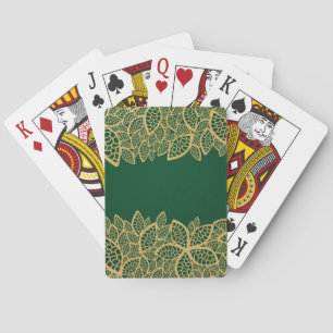 Golden leaf lace on green background playing cards