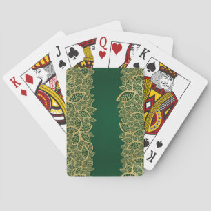 Golden leaf lace on green background playing cards