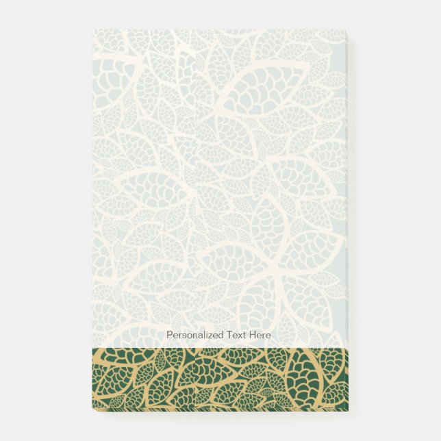 Golden leaf lace on green background post-it notes (Front)