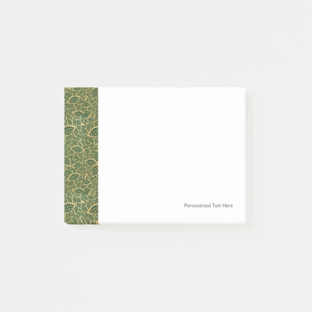 Golden leaf lace on green background post-it notes (Front)