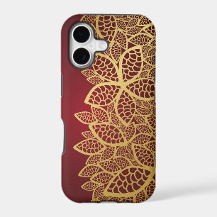 Golden leaf lace on red background