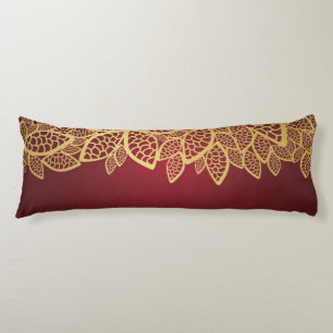 Golden leaf lace on red background body cushion
