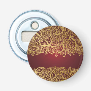 Golden leaf lace on red background bottle opener