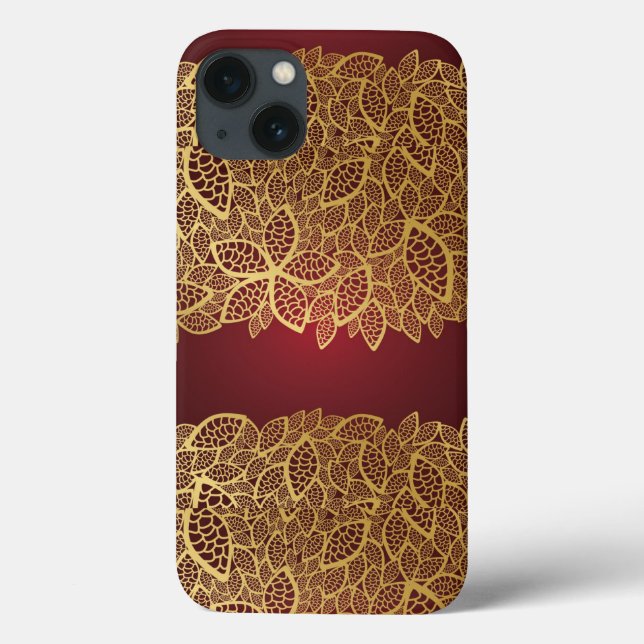 Golden leaf lace on red background Case-Mate iPhone case (Back)