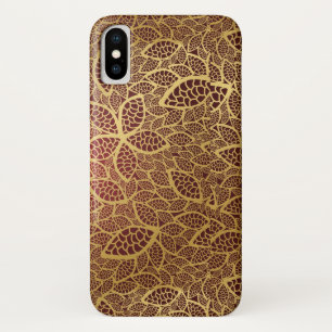Golden leaf lace on red background iPhone x case
