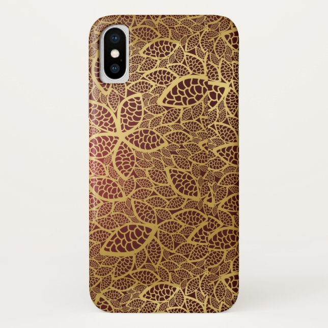 Golden leaf lace on red background Case-Mate iPhone case (Back)