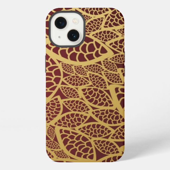 Golden leaf lace on red background iPhone case (Back)