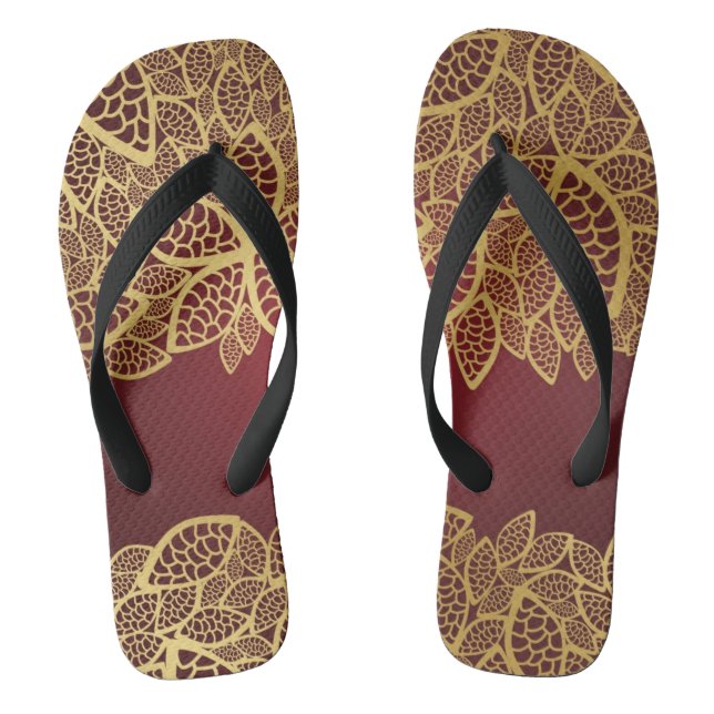 Golden leaf lace on red background thongs (Footbed)
