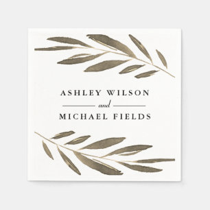 Golden Leaf Modern Elegant Wedding Engagement Napkin
