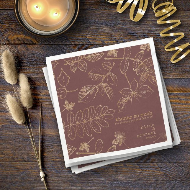 Golden Leaf Pattern Wedding Gold/Burgundy ID655 Napkin (Creator Uploaded)