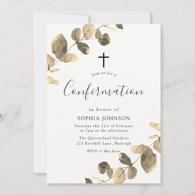 Golden Leaf Religious Celebration Confirmation Inv Invitation (Front)
