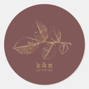 Golden Leaf Wedding Gold/Burgundy ID655  Classic Round Sticker