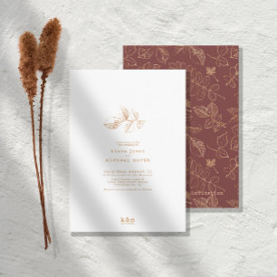 Golden Leaf Wedding Gold/Burgundy ID655 Invitation