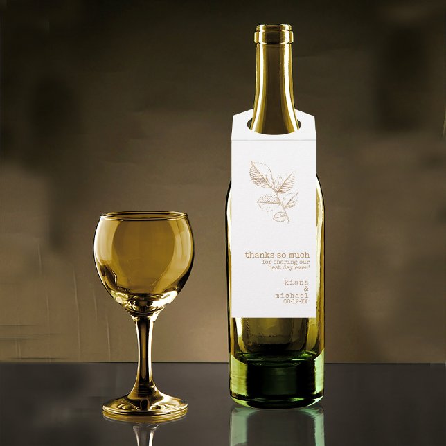 Golden Leaf Wedding ID655 Bottle Tag (Wine Bottle In Situ)