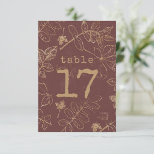 Golden Leaf Wedding Table Number Burgundy ID655