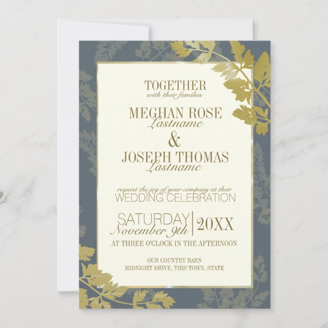Golden Leaf Woodland Elegance Botanical Wedding Invitation (Front)