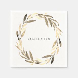 Golden Leaf Wreath Wedding Napkin
