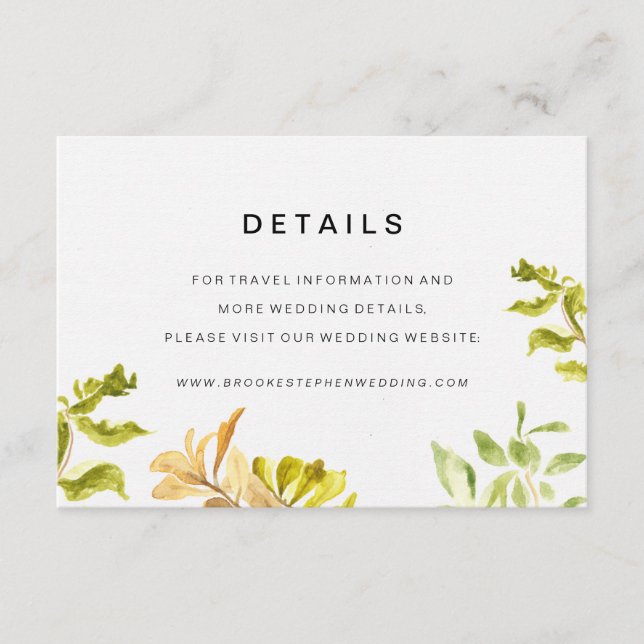 Golden Leafy Bower Wedding Details Enclosure Card (Front)