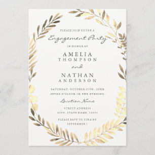 Golden Leave Wreath Engagement Party Invite