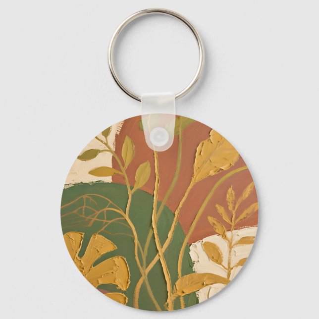 Golden Leaves Abstract Key Ring (Front)