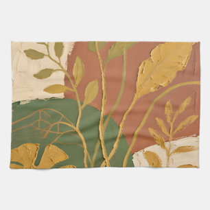 Golden Leaves Abstract Tea Towel