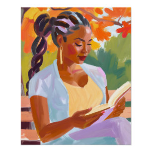 Golden Leaves and Reflection: Black Woman in Autum Poster