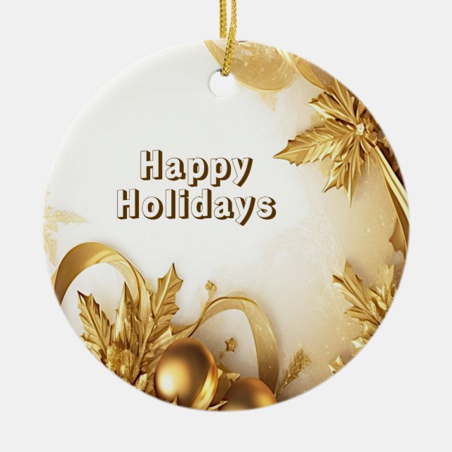 Golden Leaves Christmas Holiday Ornament (Front)