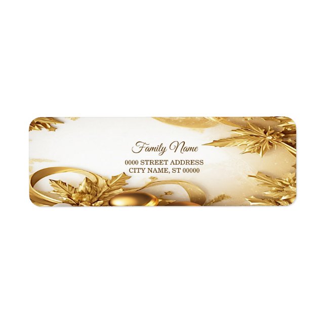 Golden Leaves Christmas Holiday Return Address Label (Front)