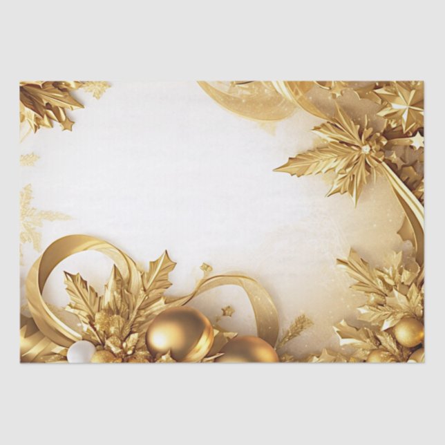 Golden Leaves Christmas Holiday Tissue Paper (Front)