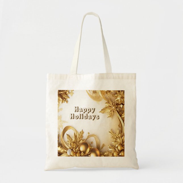 Golden Leaves Christmas Holiday Tote Bag (Front)