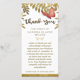 Golden Leaves Floral Butterfly Thank You Sympathy Card