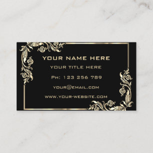 Golden Leaves Frame Gold Text Black Professional - Business Card