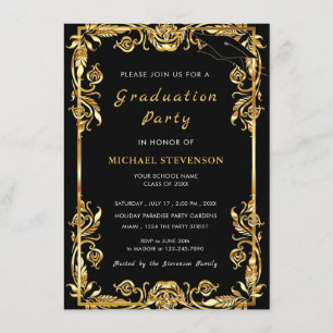 Golden Leaves Framed Graduation Invitation Example