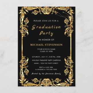 Golden Leaves Framed Graduation Invitation Example