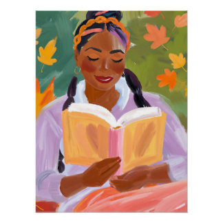 Golden Leaves, Good Reads: Afro Woman Celebrating Poster