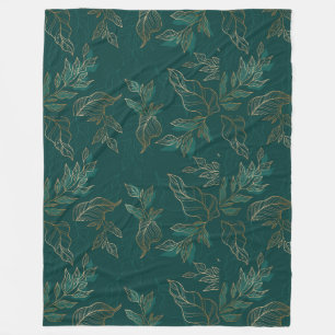 Golden Leaves Hand Drawn Line Art  Fleece Blanket