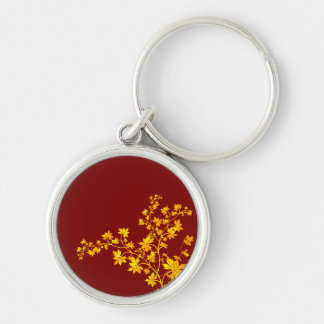Golden Leaves Premium Round Small Keychain