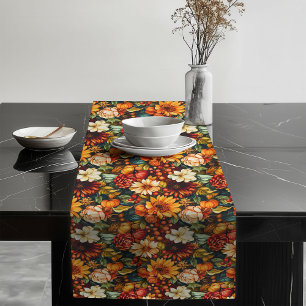 Golden Leaves Pumpkins Table Runner Autumn Decor