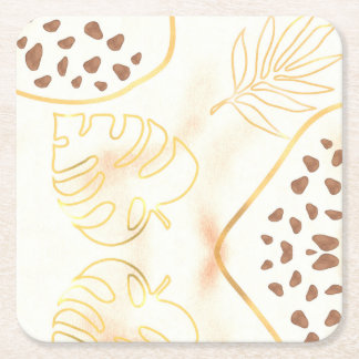 Golden Leaves Square Paper Coaster