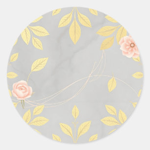 Golden Leaves with Blush Floral Art Deco Classic Round Sticker
